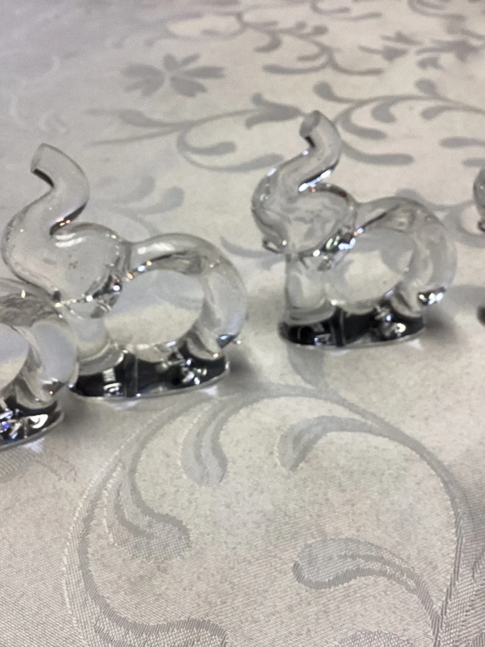 Lucite ELEPHANT TRUNK UP NAPKIN HOLDERS. BOXED CLEAR TAIWAN
